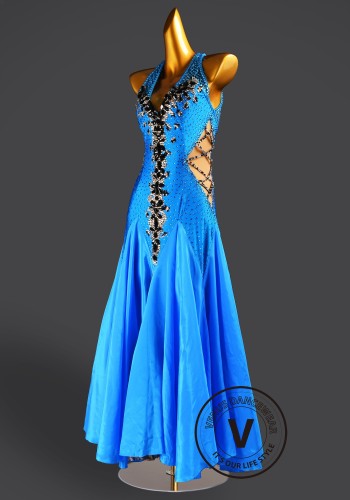 Azure Leopard Waltz Ballroom Dress American Smooth Competition Dresses