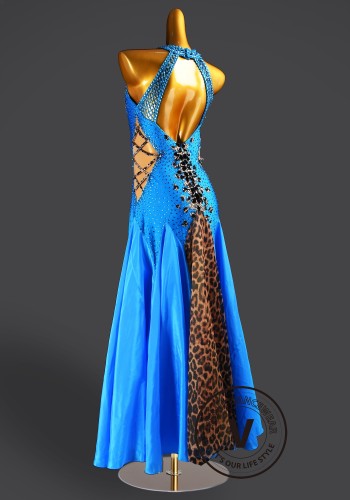 Azure Leopard Waltz Ballroom Dress American Smooth Competition Dresses