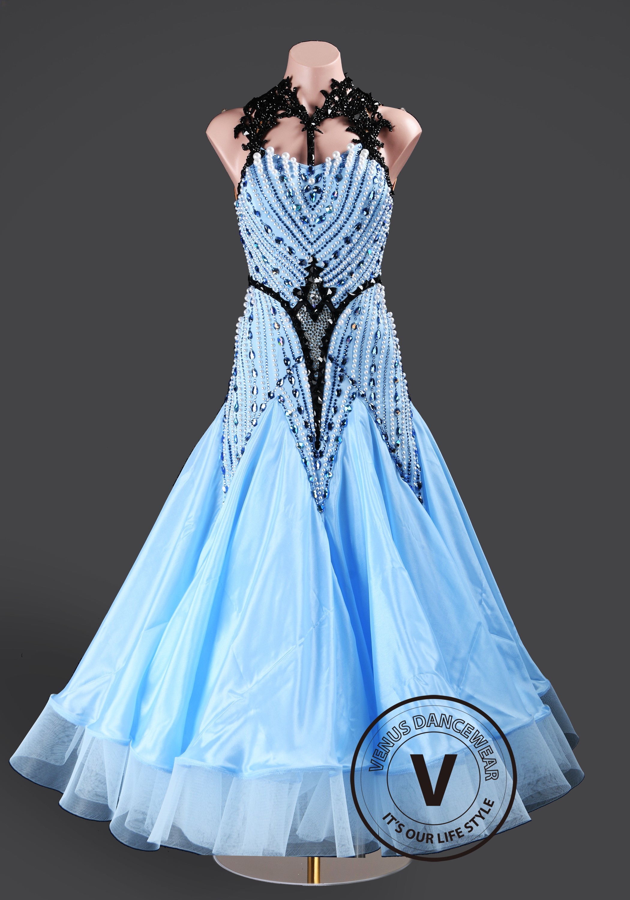 Ice Blue Frost Waltz Ballroom Dress Smooth Competition Dresses