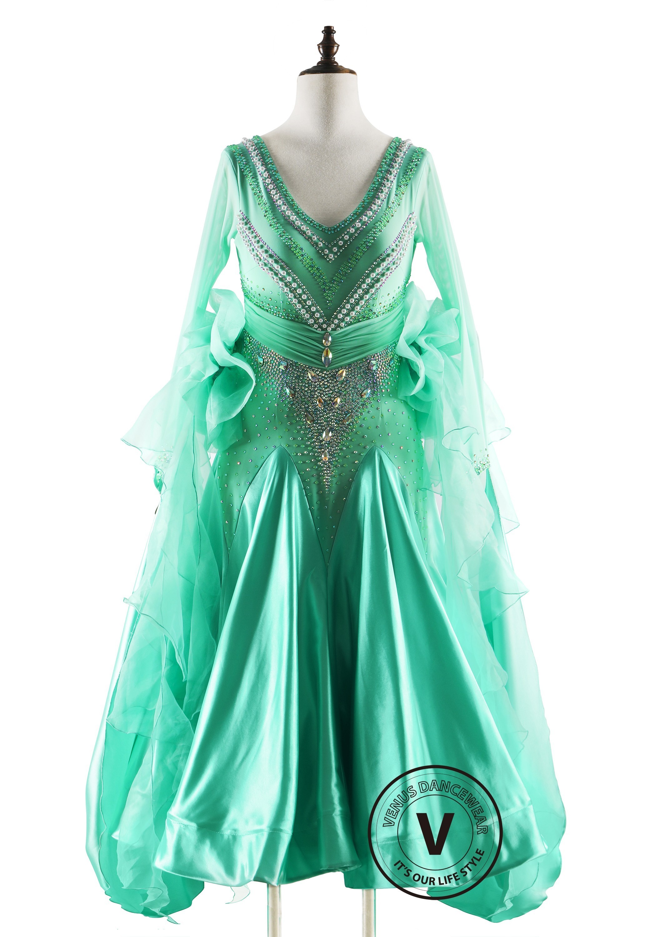Mint/Jade Breeze Ballroom Smooth Dance Competition Dress