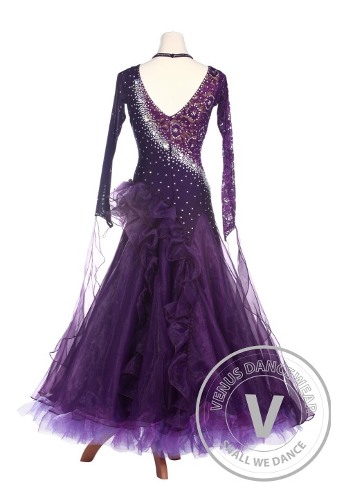 Purple Lace Ballroom Waltz Tango Standard Competition Dress