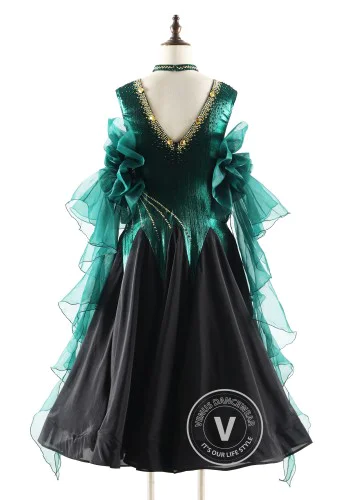 Noir Emerald Shadow Ballroom Smooth Dance Competition Dress