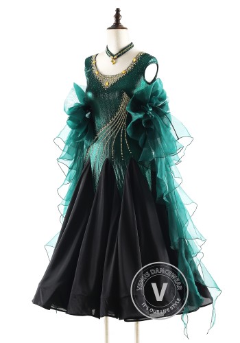 Noir Emerald Shadow Ballroom Smooth Dance Competition Dress