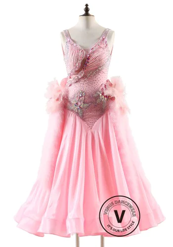 Pink Rose Whisper Ballroom Smooth Dance Competition Dress