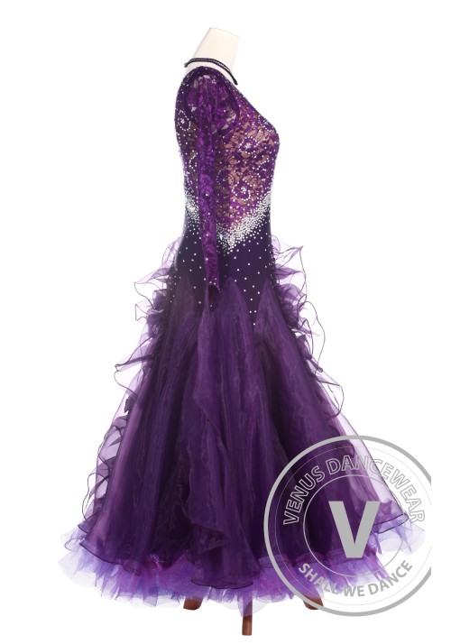 Purple Lace Ballroom Waltz Tango Standard Competition Dress