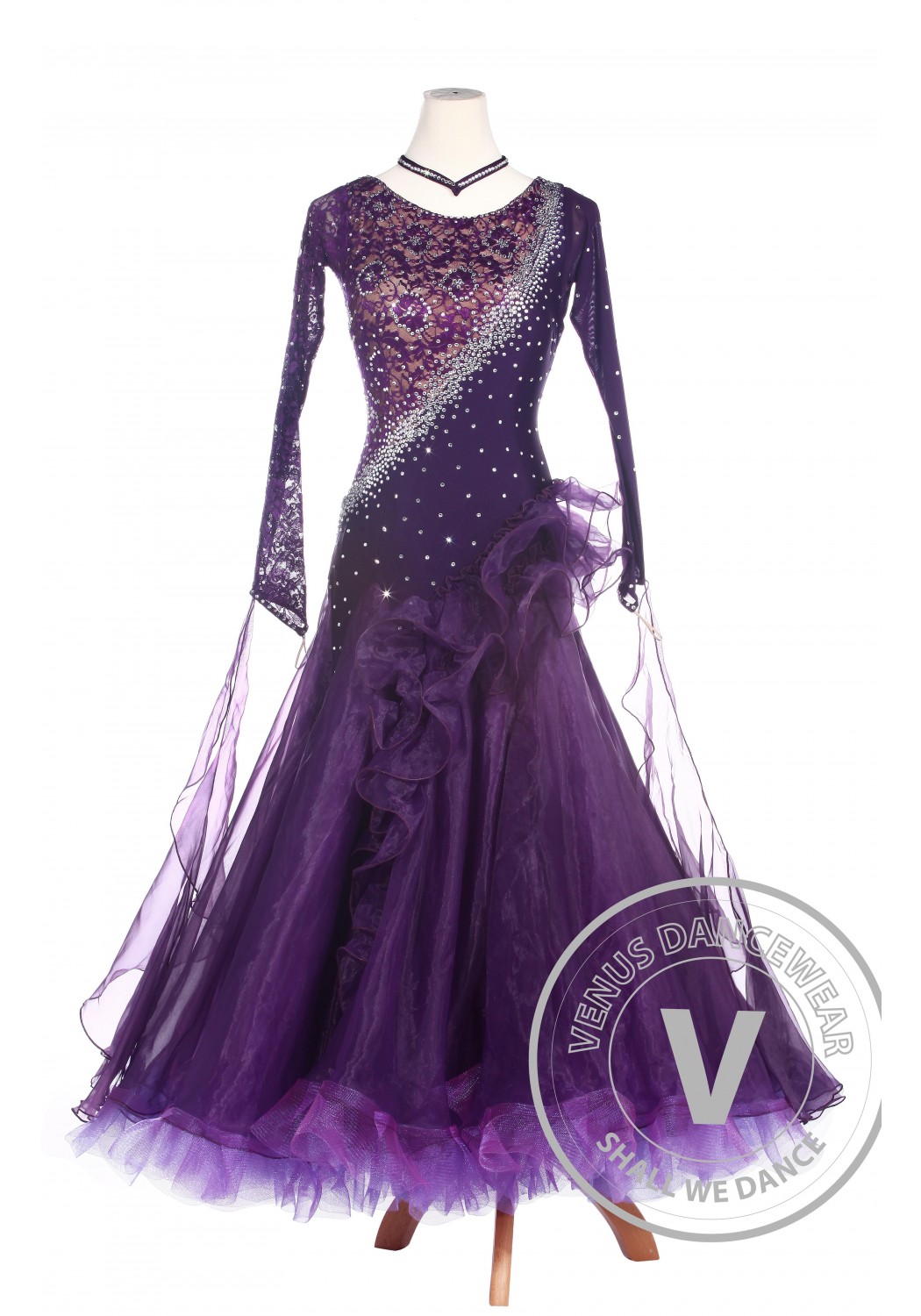 Purple Lace Ballroom Waltz Tango Standard Competition Dress
