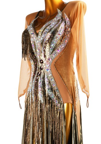 Caramel Gilded Velvet Lame Waltz Ballroom Dress Smooth Competition Dresses