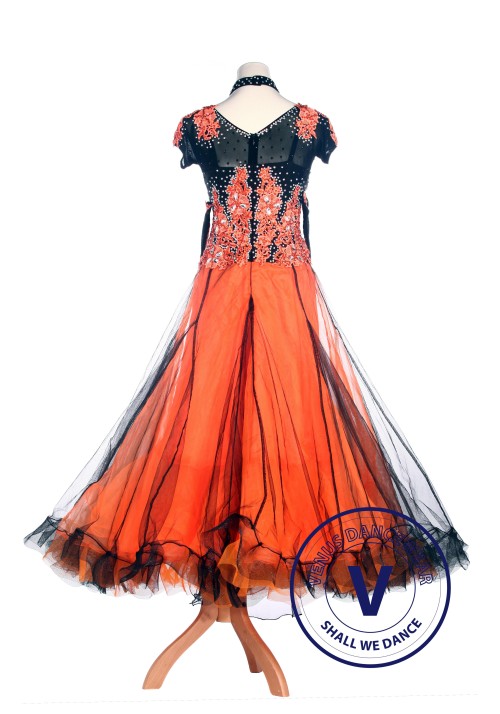 Orange Smooth Standard Tango Waltz Dancewear Ballroom Competition Dress