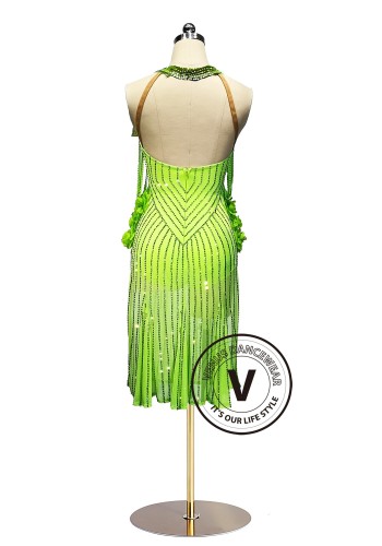 Neon Blossom Line 3D Flora Latin Rhythm Chacha Salsa Rumba Competition Dance Dress