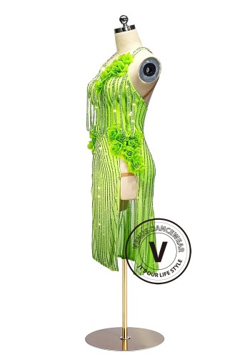 Neon Blossom Line 3D Flora Latin Rhythm Chacha Salsa Rumba Competition Dance Dress