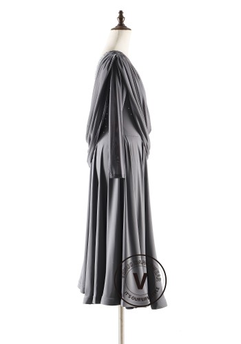 Moonlit Grey Drape Elegance Luxury Crepe Ballroom Smooth Practice Dance Dress P5513