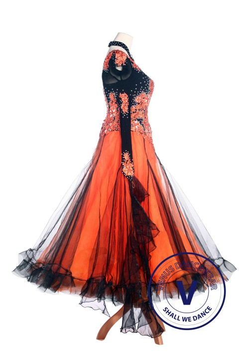 Orange Smooth Standard Tango Waltz Dancewear Ballroom Competition Dress