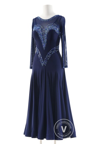 Navy Blue Arc Luxury Crepe Ballroom Smooth Practice Dance Dress P0071
