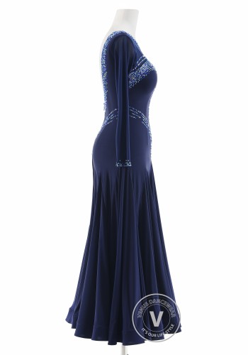 Navy Blue Arc Luxury Crepe Ballroom Smooth Practice Dance Dress P0071