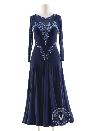 Navy Blue Arc Luxury Crepe Ballroom Smooth Practice Dance Dress P0071
