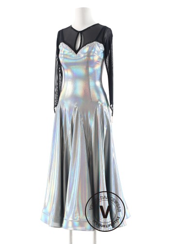 Silver Mirage Elegance Luxury Crepe Ballroom Smooth Practice Dance Dress P0072