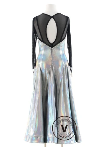 Silver Mirage Elegance Luxury Crepe Ballroom Smooth Practice Dance Dress P0072
