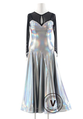 Silver Mirage Elegance Luxury Crepe Ballroom Smooth Practice Dance Dress P0072