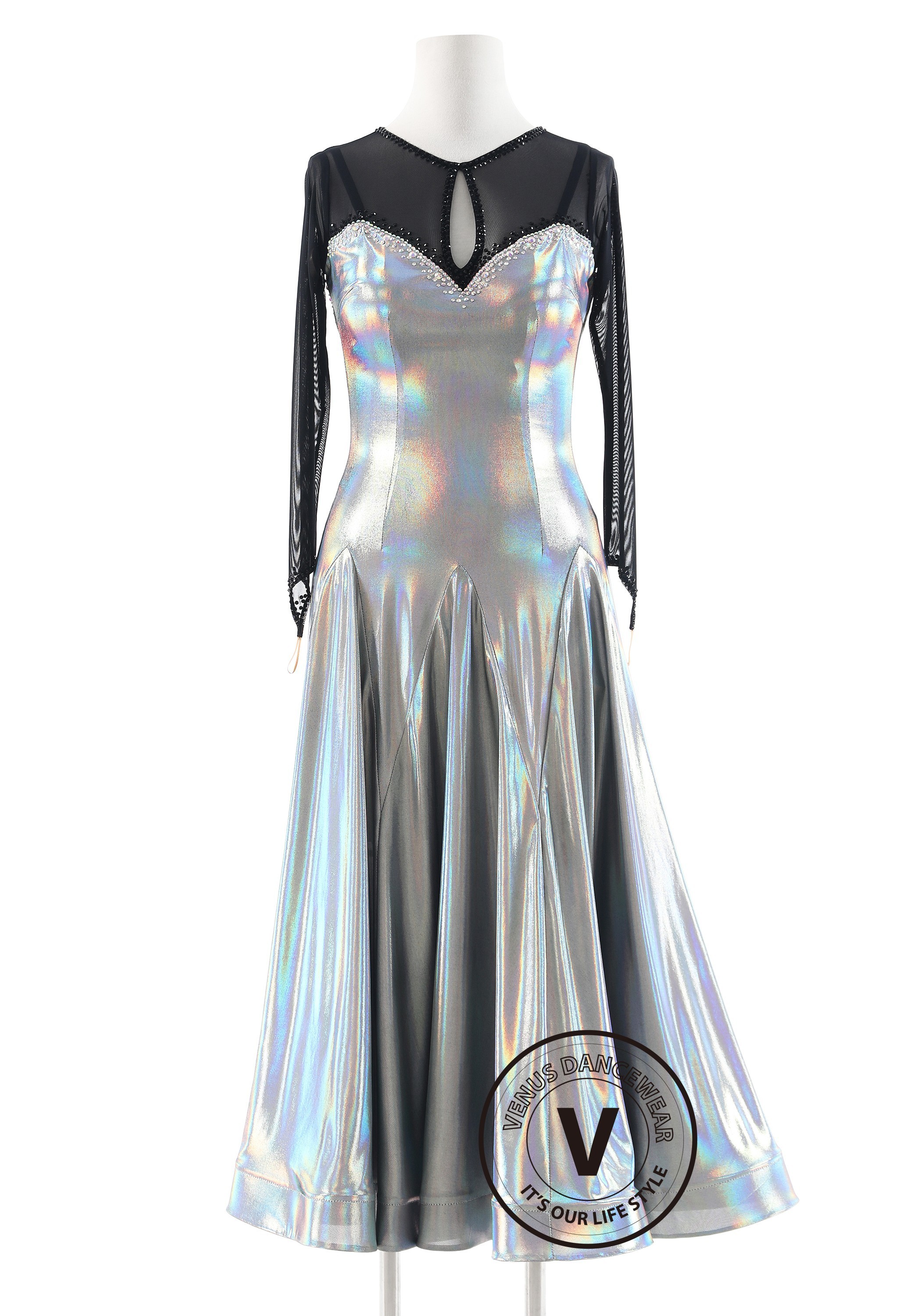 Silver Mirage Elegance Luxury Crepe Ballroom Smooth Practice Dance Dress P0072