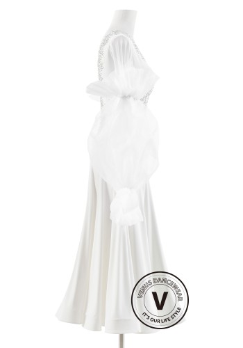 Crystal Ivory Ruffle Elegance Luxury Crepe Ballroom Smooth Practice Dance Dress P0074