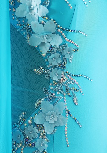 Turquoise Bloom Luxury Crepe Ballroom Smooth Practice Dance Dress P0075