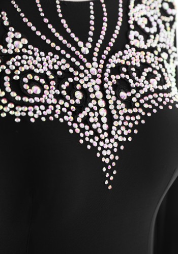 Black Crystal Crest Luxury Crepe Ballroom Smooth Practice Dance Dress P0077