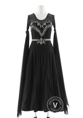 Midnight Wing Luxury Crepe Ballroom Smooth Practice Dance Dress P0078