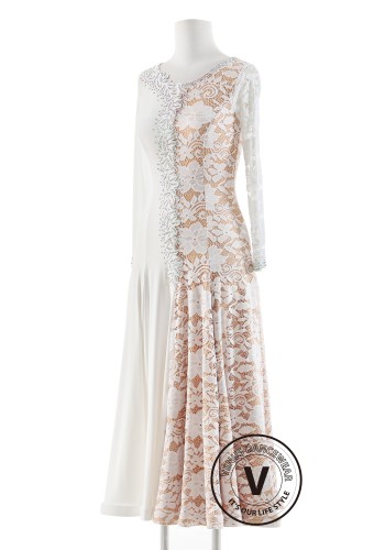 Ivory Lace Elegance Luxury Crepe Ballroom Smooth Practice Dance Dress P0079