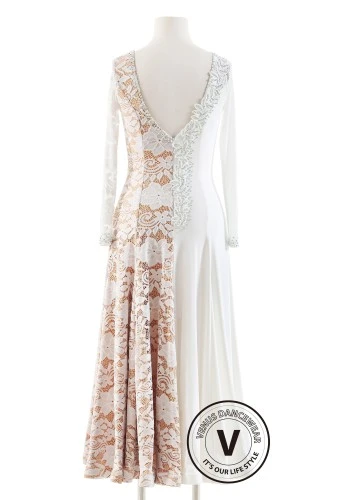 Ivory Lace Elegance Luxury Crepe Ballroom Smooth Practice Dance Dress P0079