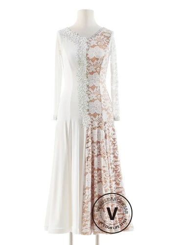 Ivory Lace Elegance Luxury Crepe Ballroom Smooth Practice Dance Dress P0079