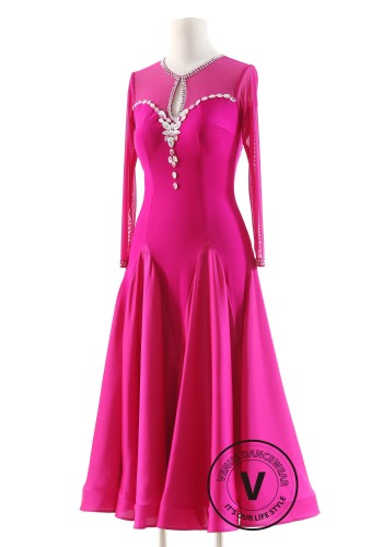 Fuchsia Grace Charm Luxury Crepe Ballroom Smooth Practice Dance Dress P0080