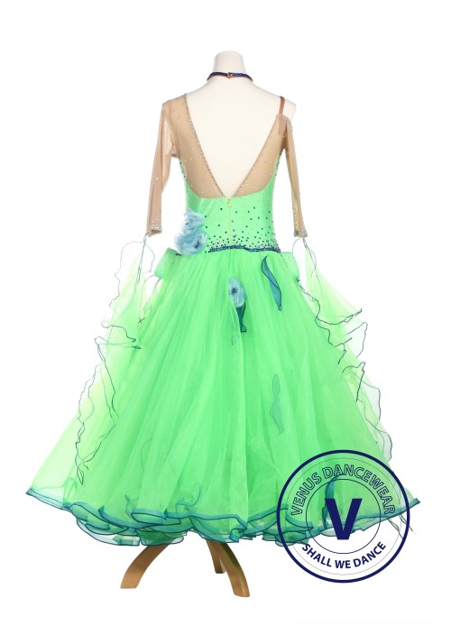 Green Lycra Ballroom Waltz Tango Standard Competition Dress