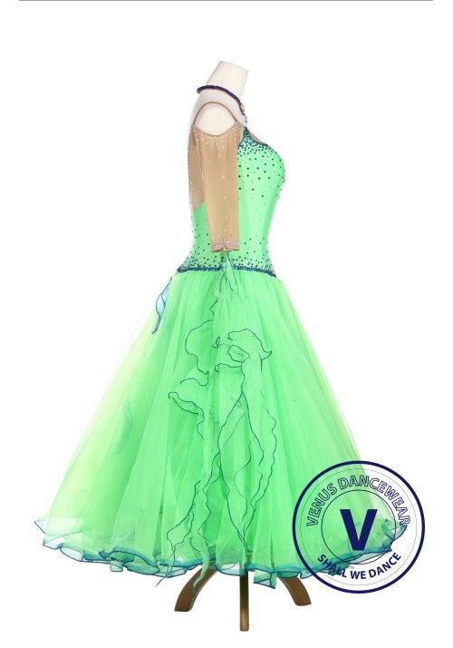 Green Lycra Ballroom Waltz Tango Standard Competition Dress