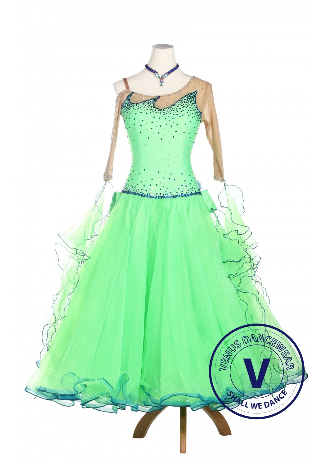 Green Lycra Ballroom Waltz Tango Standard Competition Dress