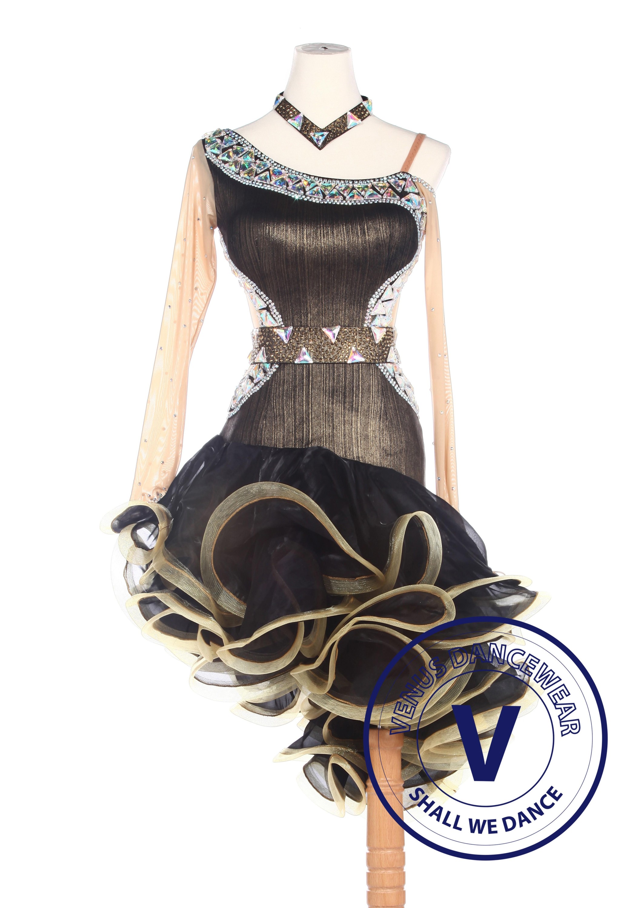 Golden Latin Rhythm Salsa ballroom Competition Dance Dress