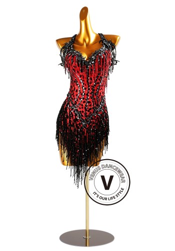 Scarlet Leopard Latin Rhythm Chacha Salsa Rumba Competition Dance Dress