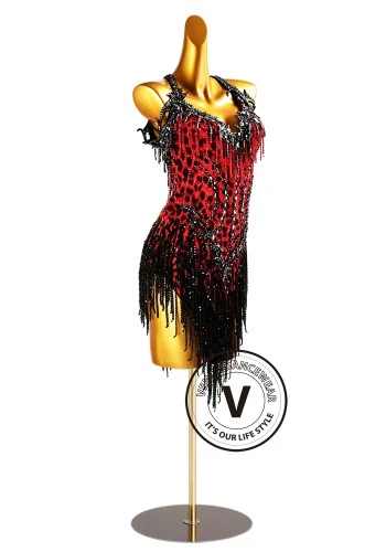 Scarlet Leopard Latin Rhythm Chacha Salsa Rumba Competition Dance Dress