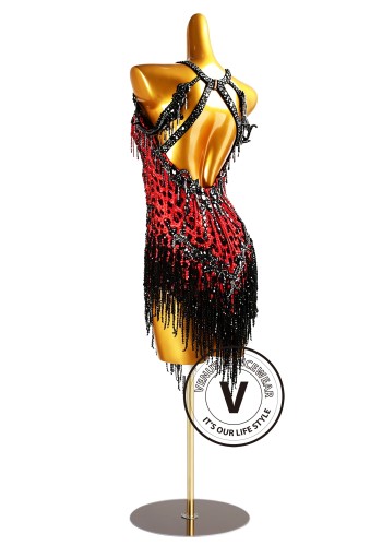 Scarlet Leopard Latin Rhythm Chacha Salsa Rumba Competition Dance Dress
