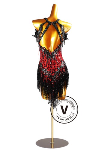 Scarlet Leopard Latin Rhythm Chacha Salsa Rumba Competition Dance Dress