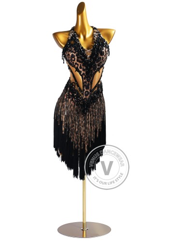 Bronze Leopard Shadow Latin Rhythm Chacha Salsa Rumba Competition Dance Dress