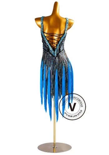 Electric Sapphire Spark Latin Rhythm Chacha Salsa Rumba Competition Dance Dress