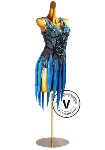 Electric Sapphire Spark Latin Rhythm Chacha Salsa Rumba Competition Dance Dress