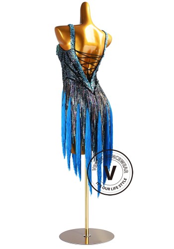 Electric Sapphire Spark Latin Rhythm Chacha Salsa Rumba Competition Dance Dress