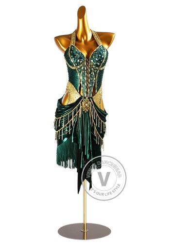 Emerald Empress Latin Rhythm Chacha Salsa Rumba Competition Dance Dress