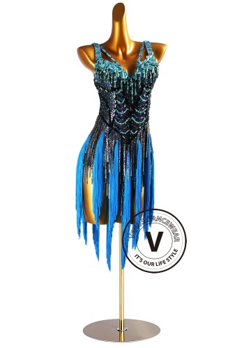 Electric Sapphire Spark Latin Rhythm Chacha Salsa Rumba Competition Dance Dress
