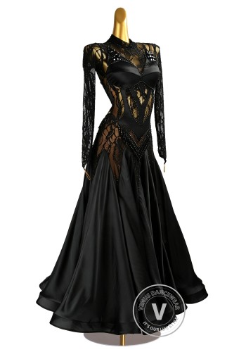 Black Allure Lace Waltz Ballroom Dress American Smooth Competition Dresses