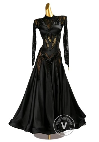 Black Allure Lace Waltz Ballroom Dress American Smooth Competition Dresses