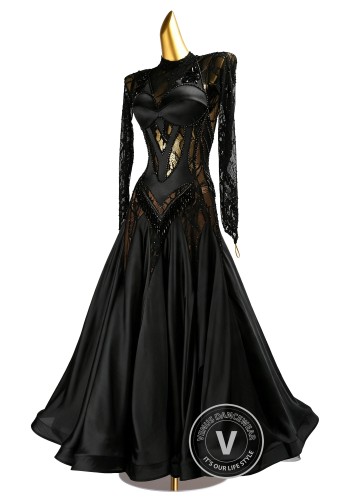 Black Allure Lace Waltz Ballroom Dress American Smooth Competition Dresses