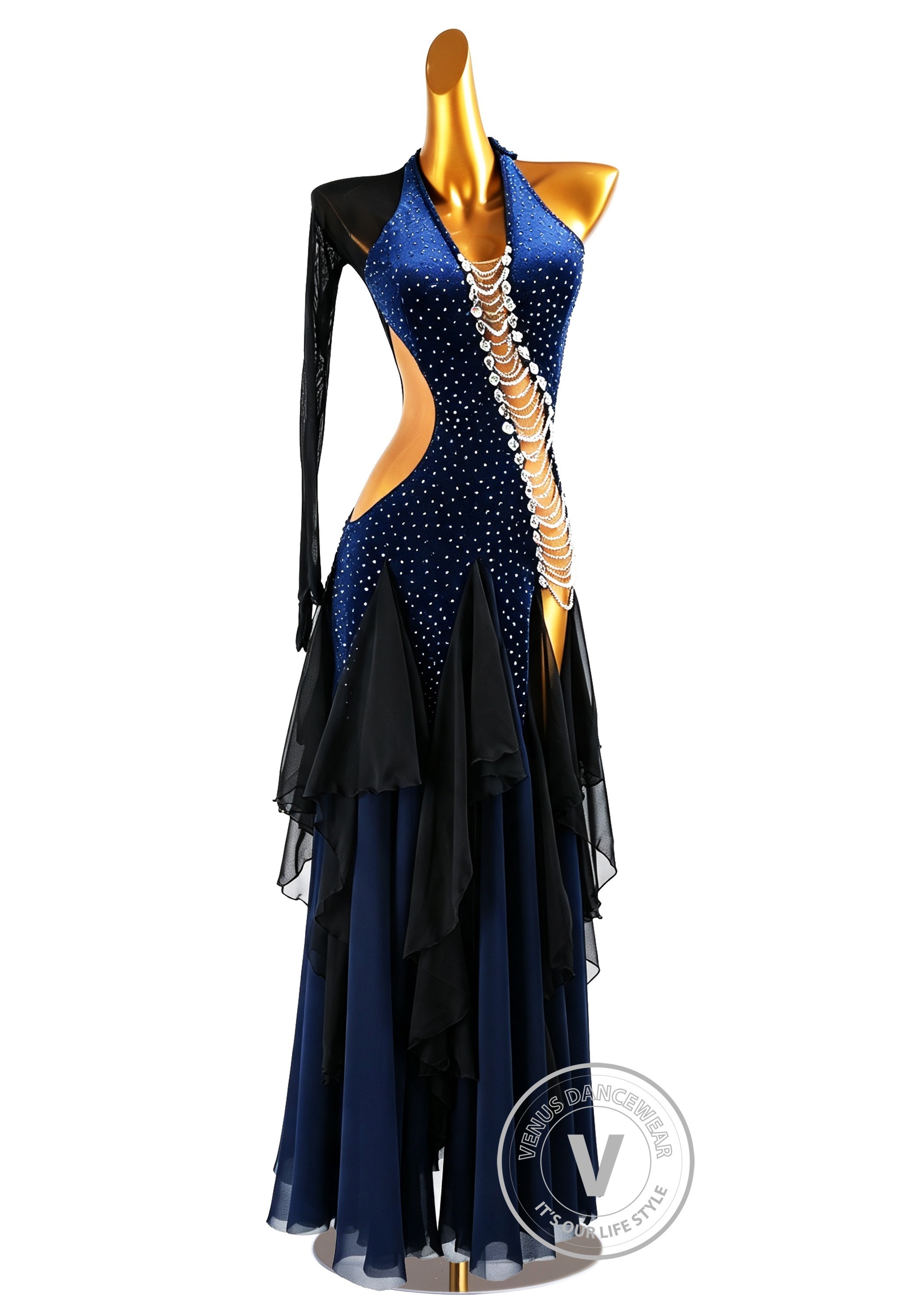 Midnight Sapphire Waltz Ballroom Dress American Smooth Competition Dresses