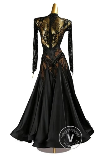 Black Allure Lace Waltz Ballroom Dress American Smooth Competition Dresses